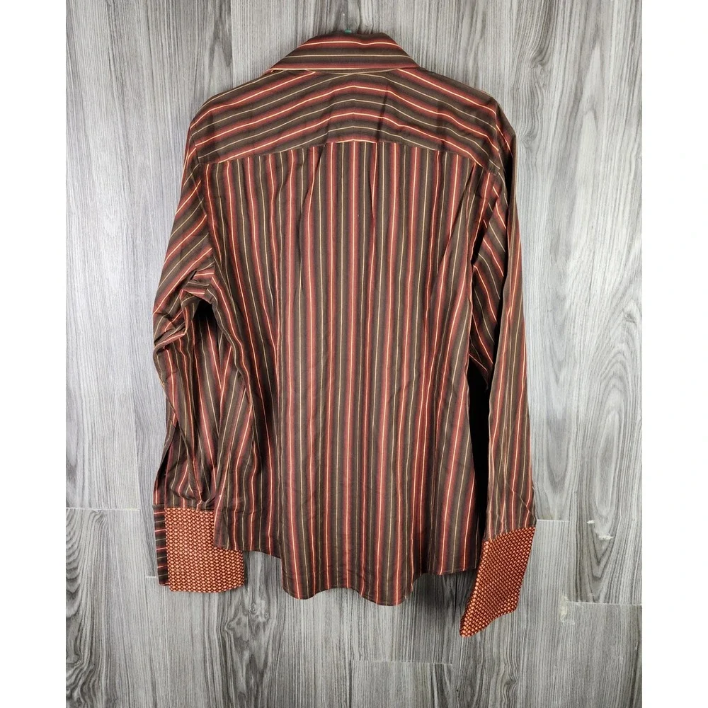 Banana Republic Mens Large Brown Red Striped French Cuff Button Down Shirt F05